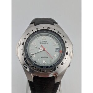 Timex I-Control Indiglo Tachymeter Watch Men 40mm Case Leather Band- New Battery